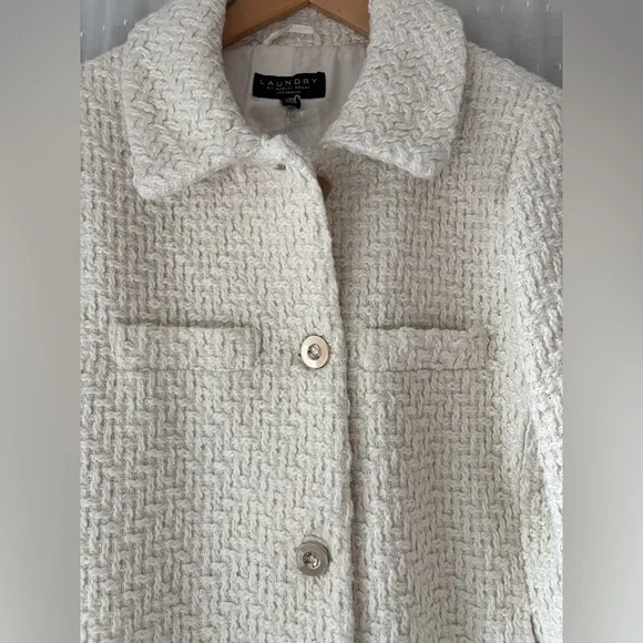 Laundry By Shelli Segal Cream Textured Teddy Jacket - Picture 3 of 7